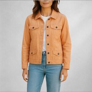 J.Jill Women’s Jacket L Petite Linen Peach Long Sleeves  Lightweight Casual
